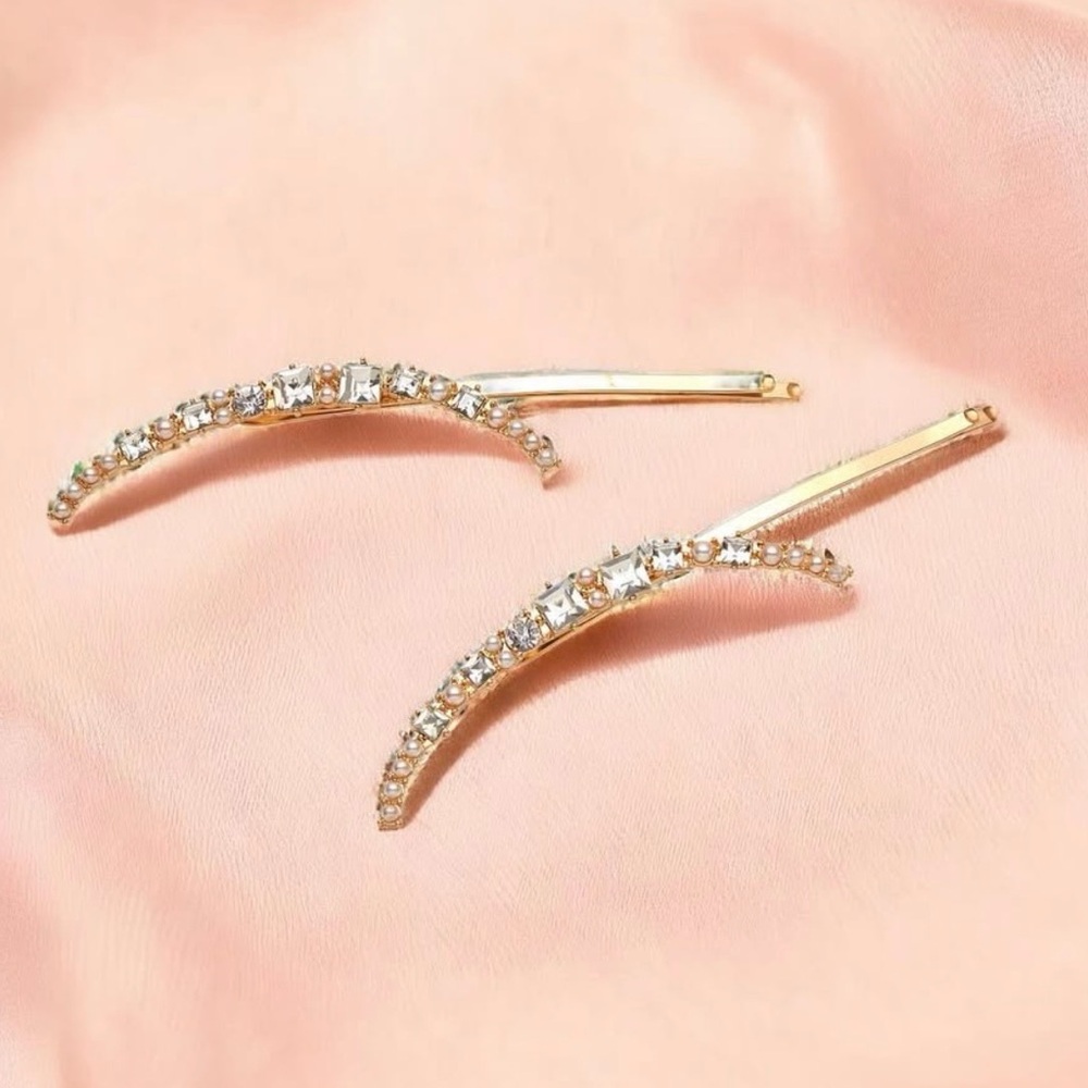 Kela Gold and Pearl Half Moon Hair Clips